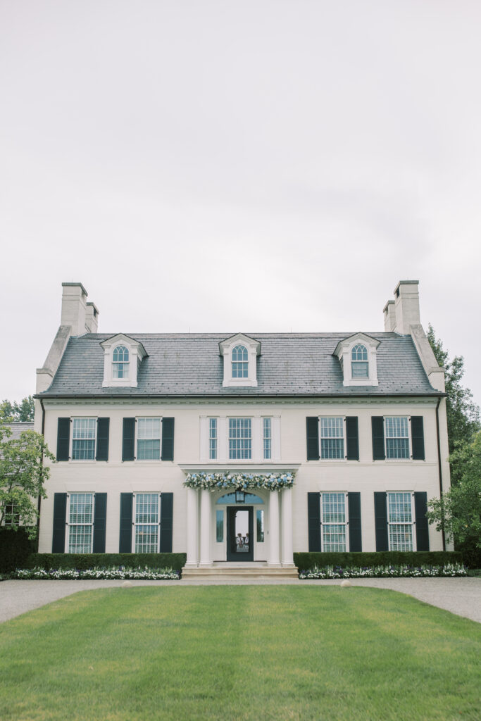 Aerial and scenic views of a luxury tented estate wedding in Ohio, featuring two sailcloth tents, poolside cocktail hour spaces, and detailed outdoor setups planned by an expert Ohio wedding planner.